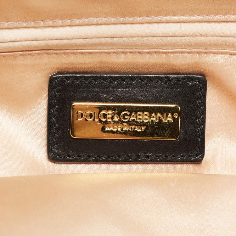 Pre Owned Dolce & Gabbana Black Nylon Crystals Embellished Kisslock Chain Clutch