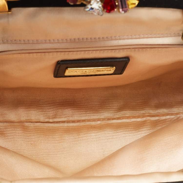 Pre Owned Dolce & Gabbana Black Nylon Crystals Embellished Kisslock Chain Clutch