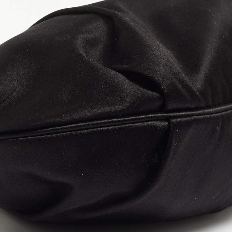 Pre Owned Dolce & Gabbana Black Nylon Crystals Embellished Kisslock Chain Clutch