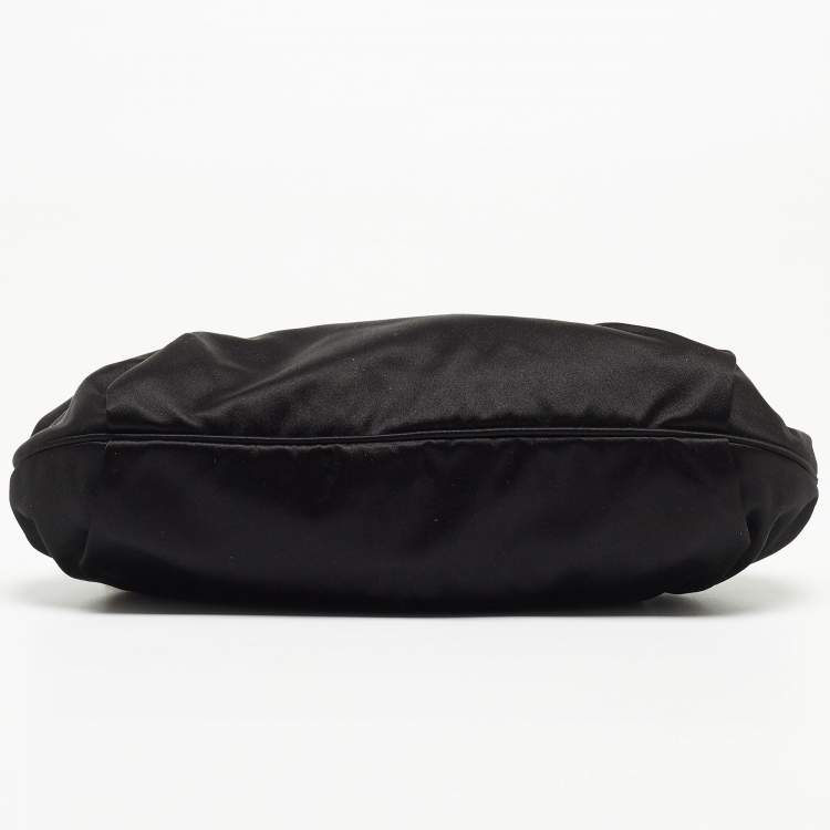 Pre Owned Dolce & Gabbana Black Nylon Crystals Embellished Kisslock Chain Clutch