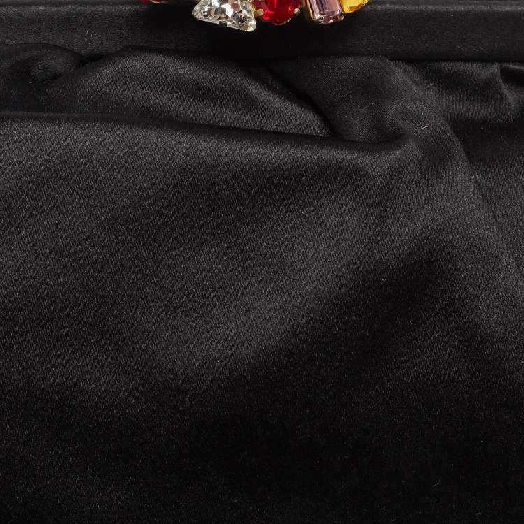 Pre Owned Dolce & Gabbana Black Nylon Crystals Embellished Kisslock Chain Clutch