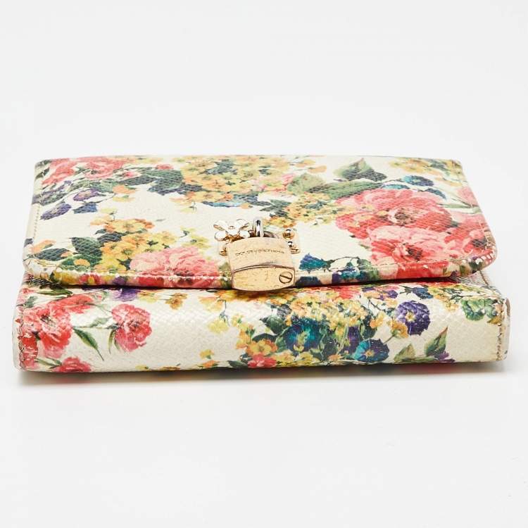 Pre Owned Dolce & Gabbana Multicolor Leather Padlock Trifold Compact Wallet