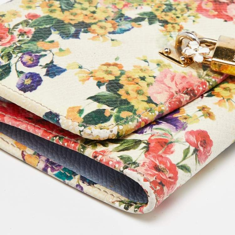 Pre Owned Dolce & Gabbana Multicolor Leather Padlock Trifold Compact Wallet
