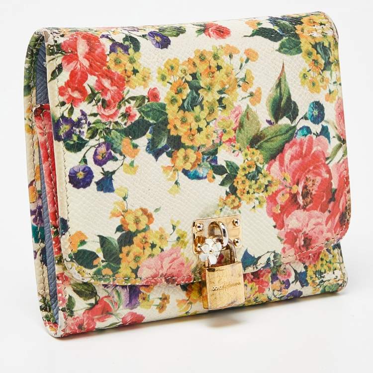 Pre Owned Dolce & Gabbana Multicolor Leather Padlock Trifold Compact Wallet