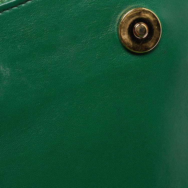 Pre Owned Dolce & Gabbana Green Straw Crochet Large Miss Sicily Top Handle Bag