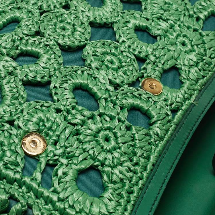 Pre Owned Dolce & Gabbana Green Straw Crochet Large Miss Sicily Top Handle Bag