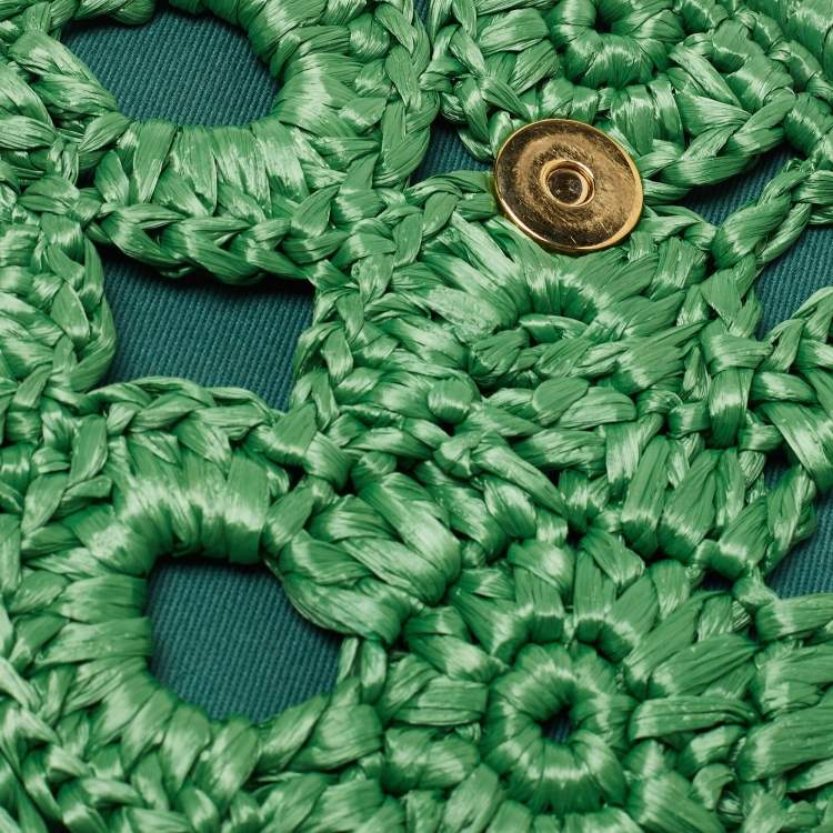 Pre Owned Dolce & Gabbana Green Straw Crochet Large Miss Sicily Top Handle Bag