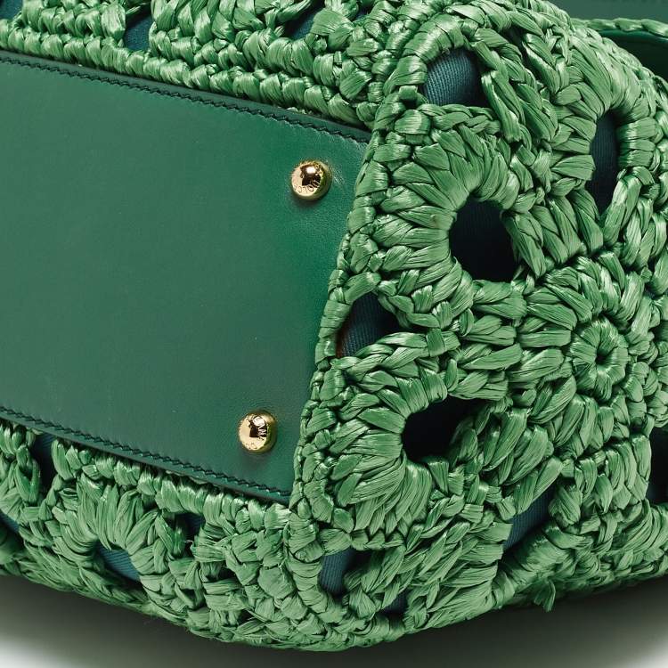 Pre Owned Dolce & Gabbana Green Straw Crochet Large Miss Sicily Top Handle Bag