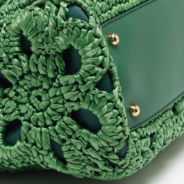 Pre Owned Dolce & Gabbana Green Straw Crochet Large Miss Sicily Top Handle Bag