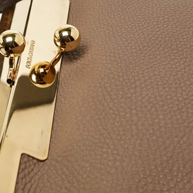 Pre Owned Dolce & Gabbana Beige Leather Frame Hobo
