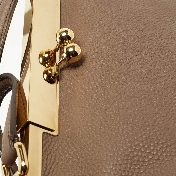 Pre Owned Dolce & Gabbana Beige Leather Frame Hobo