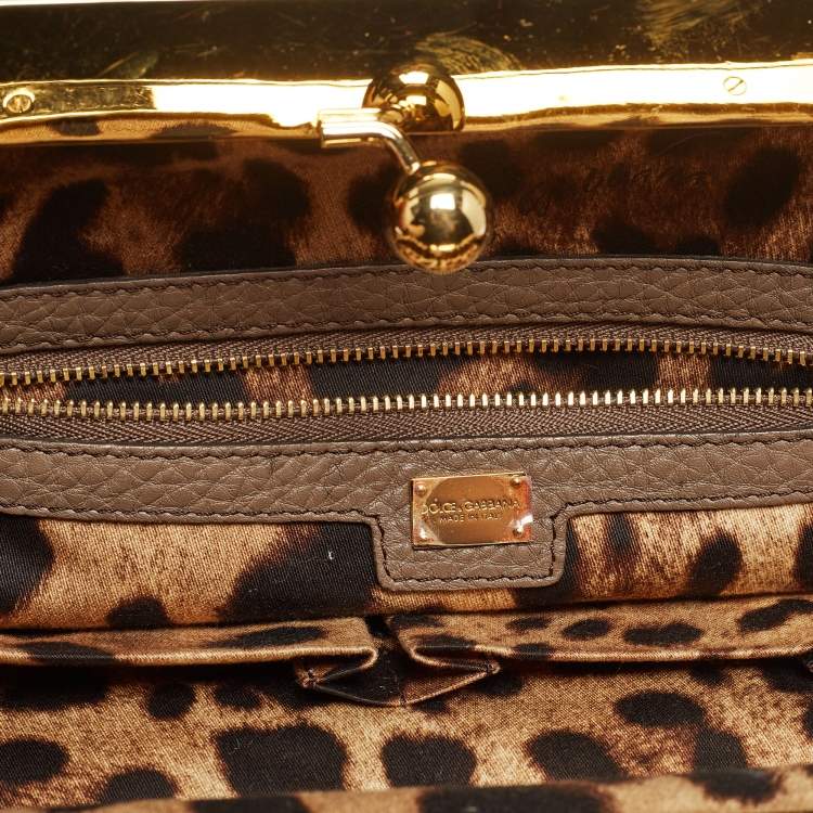 Pre Owned Dolce & Gabbana Beige Leather Frame Hobo