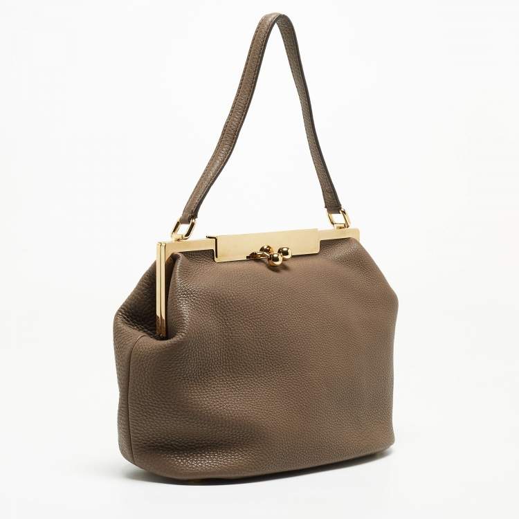 Pre Owned Dolce & Gabbana Beige Leather Frame Hobo