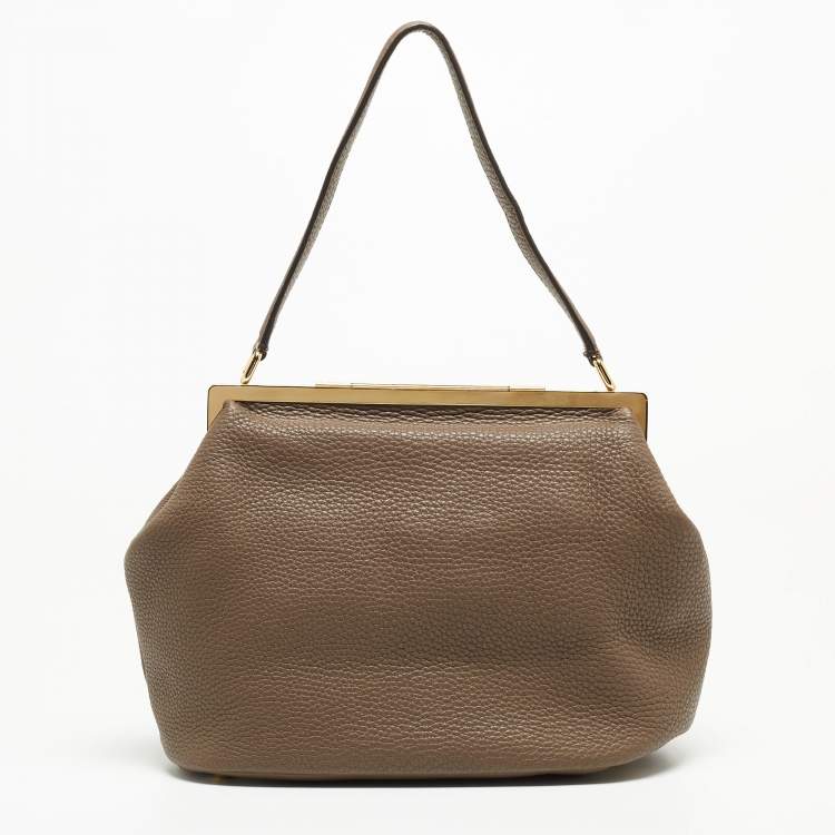 Pre Owned Dolce & Gabbana Beige Leather Frame Hobo