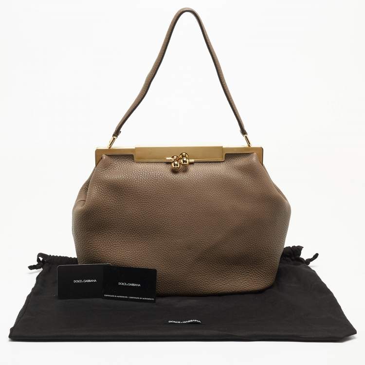 Pre Owned Dolce & Gabbana Beige Leather Frame Hobo