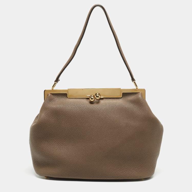 Pre Owned Dolce & Gabbana Beige Leather Frame Hobo