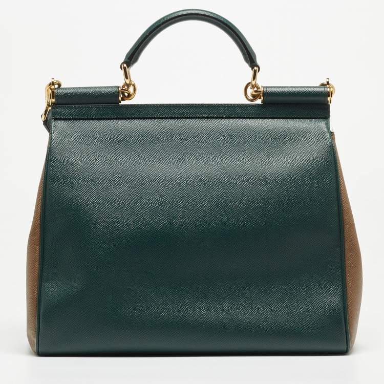 مملوكة مسبقًا Dolce & Gabbana Green Leather Large Miss Sicily Top Handle Bag