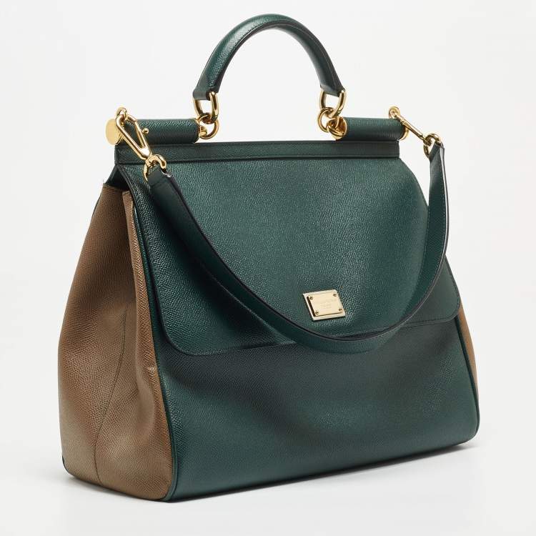مملوكة مسبقًا Dolce & Gabbana Green Leather Large Miss Sicily Top Handle Bag