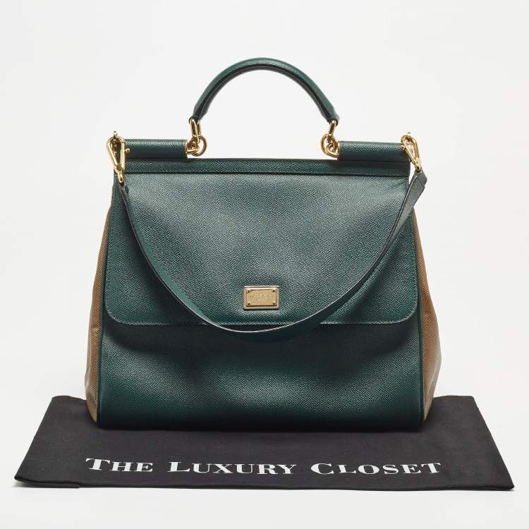 مملوكة مسبقًا Dolce & Gabbana Green Leather Large Miss Sicily Top Handle Bag