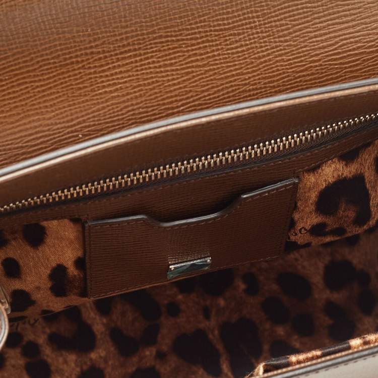 Pre Owned Dolce & Gabbana Brown Leather Large Miss Monica Top Handle Bag