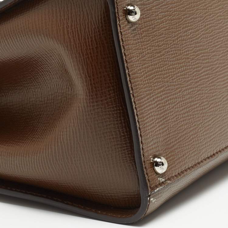 Pre Owned Dolce & Gabbana Brown Leather Large Miss Monica Top Handle Bag