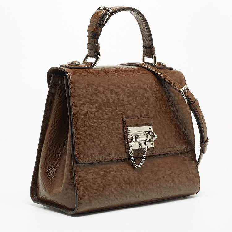 Pre Owned Dolce & Gabbana Brown Leather Large Miss Monica Top Handle Bag