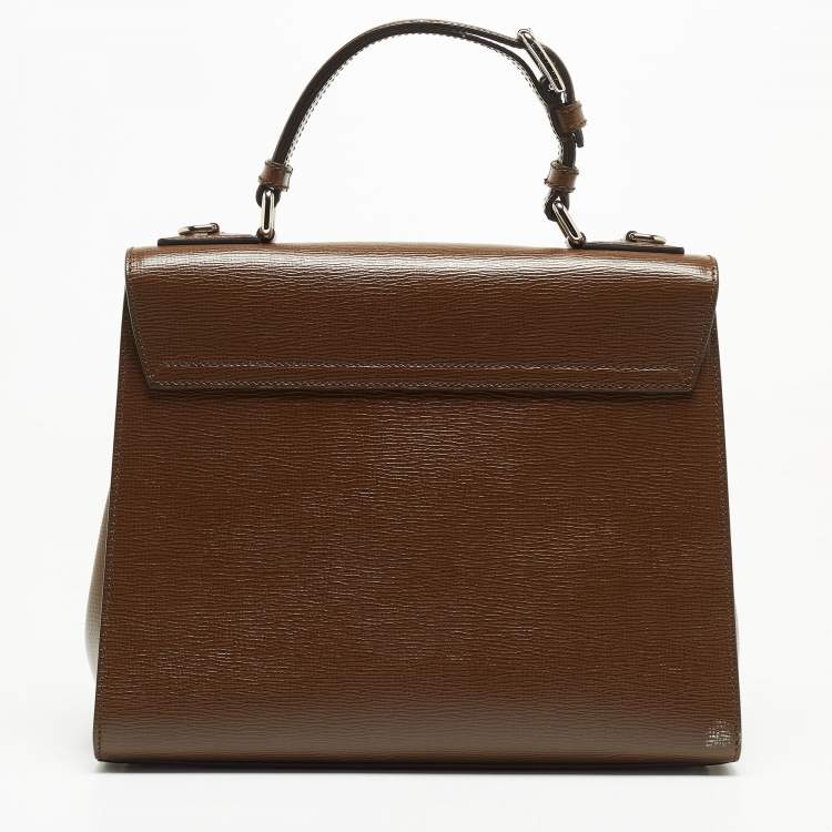 Pre Owned Dolce & Gabbana Brown Leather Large Miss Monica Top Handle Bag