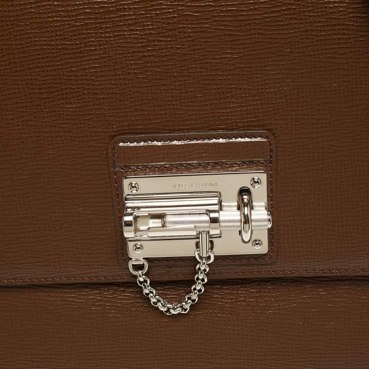 Pre Owned Dolce & Gabbana Brown Leather Large Miss Monica Top Handle Bag