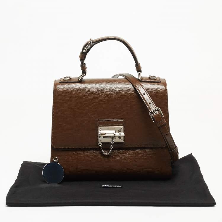 Pre Owned Dolce & Gabbana Brown Leather Large Miss Monica Top Handle Bag