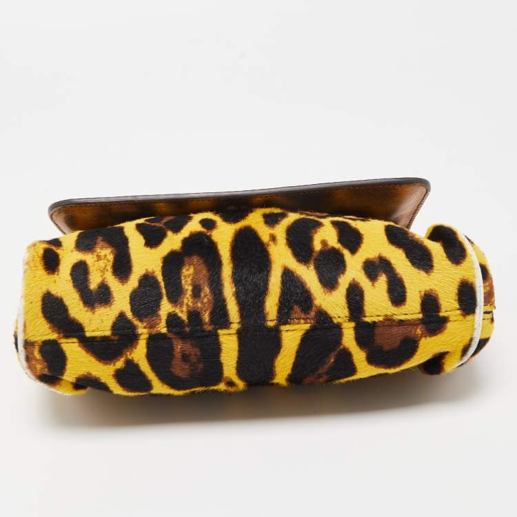Pre Owned Dolce & Gabbana Multicolor Leopard Calfhair, Croc and Python Limited Edition Small Miss Sicily Top Handle Bag