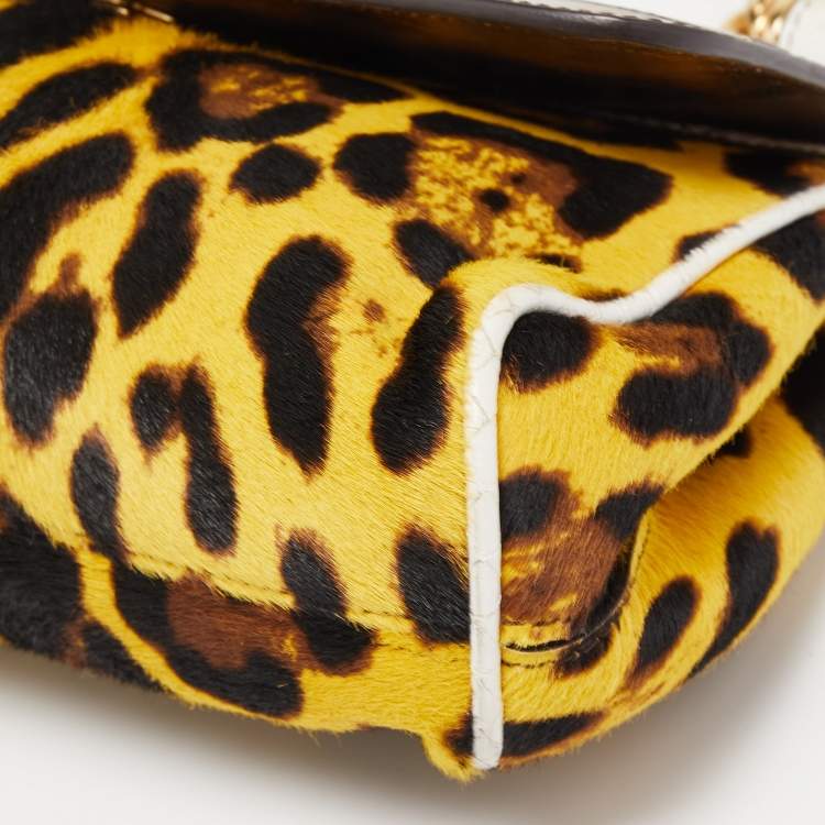 Pre Owned Dolce & Gabbana Multicolor Leopard Calfhair, Croc and Python Limited Edition Small Miss Sicily Top Handle Bag