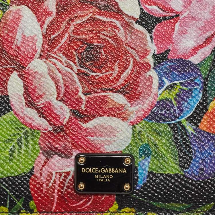 Pre Owned Dolce & Gabbana Multicolor Floral Print Leather Flap Clutch Bag