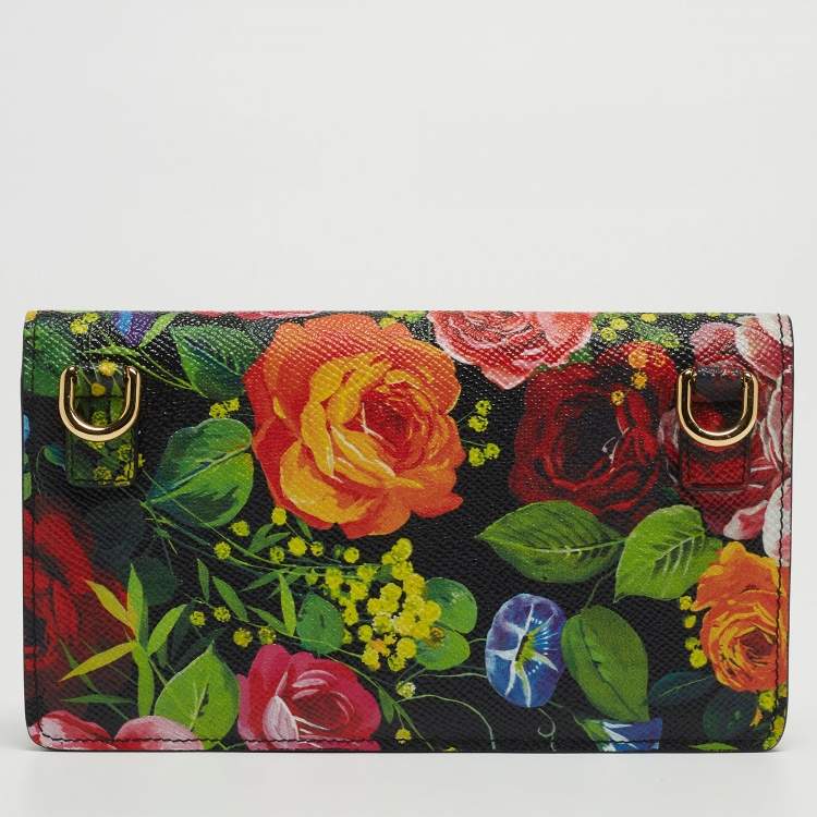 Pre Owned Dolce & Gabbana Multicolor Floral Print Leather Flap Clutch Bag