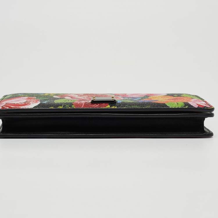 Pre Owned Dolce & Gabbana Multicolor Floral Print Leather Flap Clutch Bag