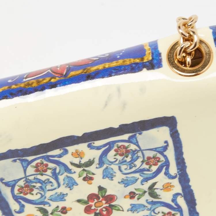Pre Owned Dolce & Gabbana Cream/Multicolor Printed Trifold Wallet On Chain