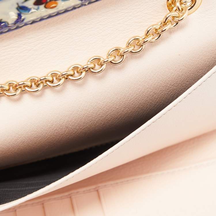 Pre Owned Dolce & Gabbana Cream/Multicolor Printed Trifold Wallet On Chain