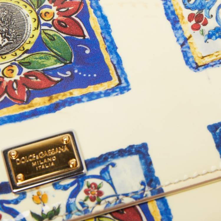 Pre Owned Dolce & Gabbana Cream/Multicolor Printed Trifold Wallet On Chain