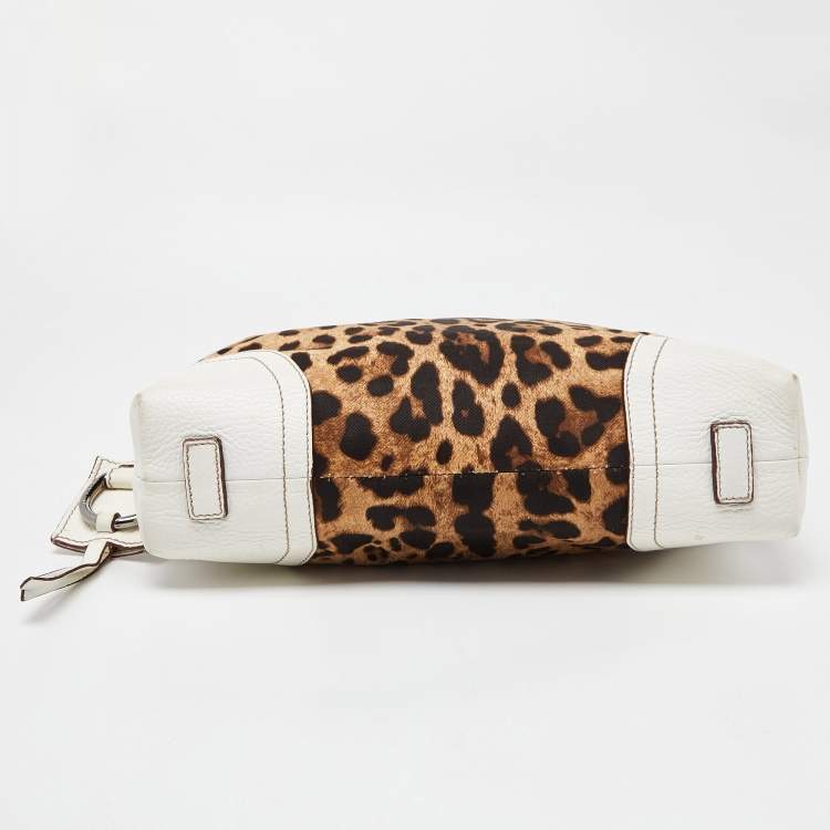 Pre Owned Dolce & Gabbana Brown/White Leopard Print Canvas and Leather Messenger Bag