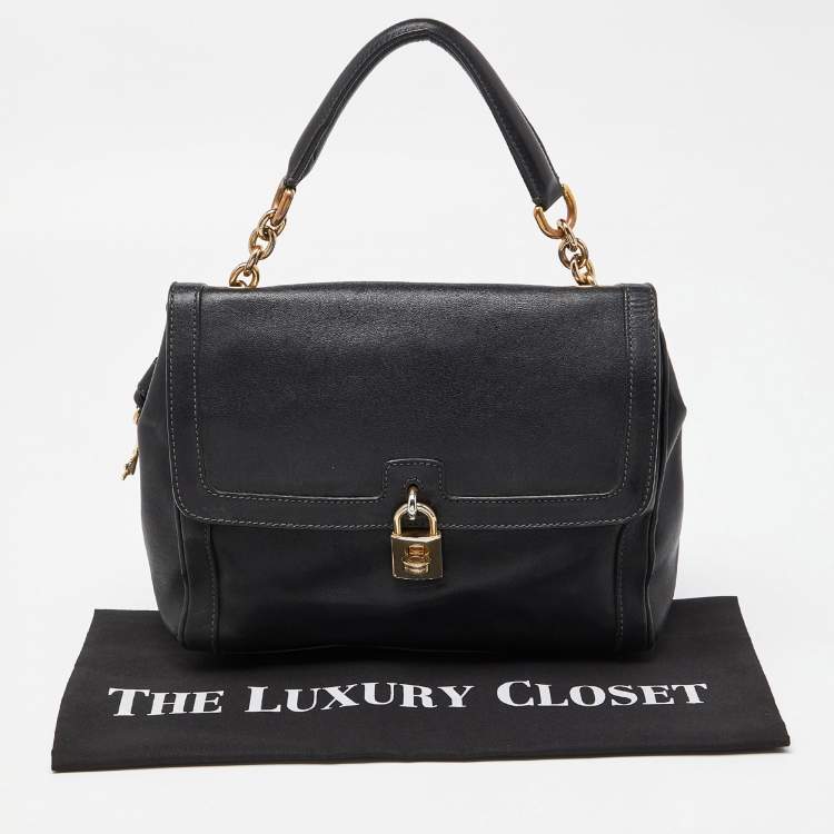 Pre Owned Dolce & Gabbana Black Leather Padlock Top Handle Bag