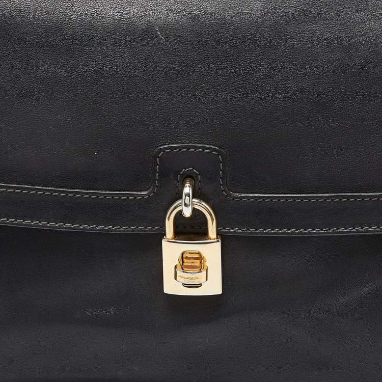 Pre Owned Dolce & Gabbana Black Leather Padlock Top Handle Bag