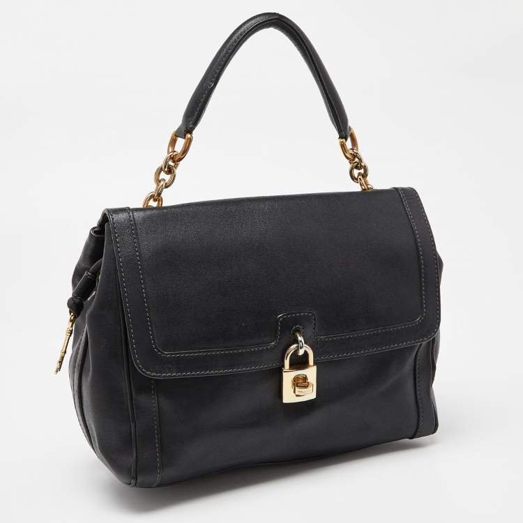 Pre Owned Dolce & Gabbana Black Leather Padlock Top Handle Bag