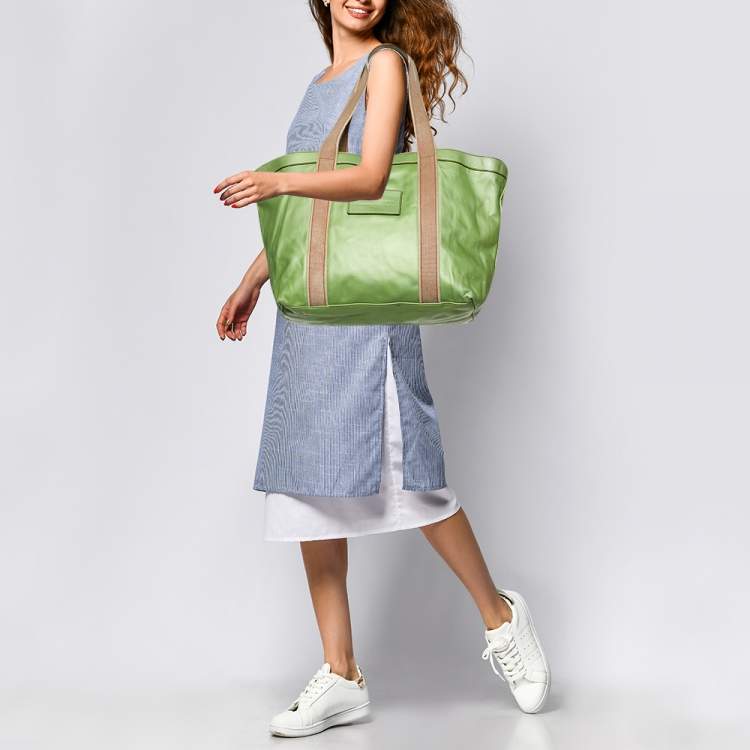 Pre Owned Dolce & Gabbana Green Leather Shopper Tote