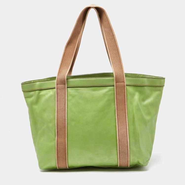 Pre Owned Dolce & Gabbana Green Leather Shopper Tote