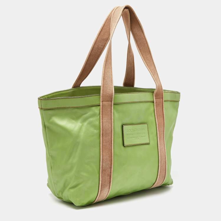 Pre Owned Dolce & Gabbana Green Leather Shopper Tote