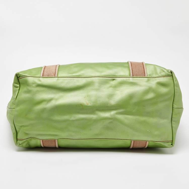 Pre Owned Dolce & Gabbana Green Leather Shopper Tote