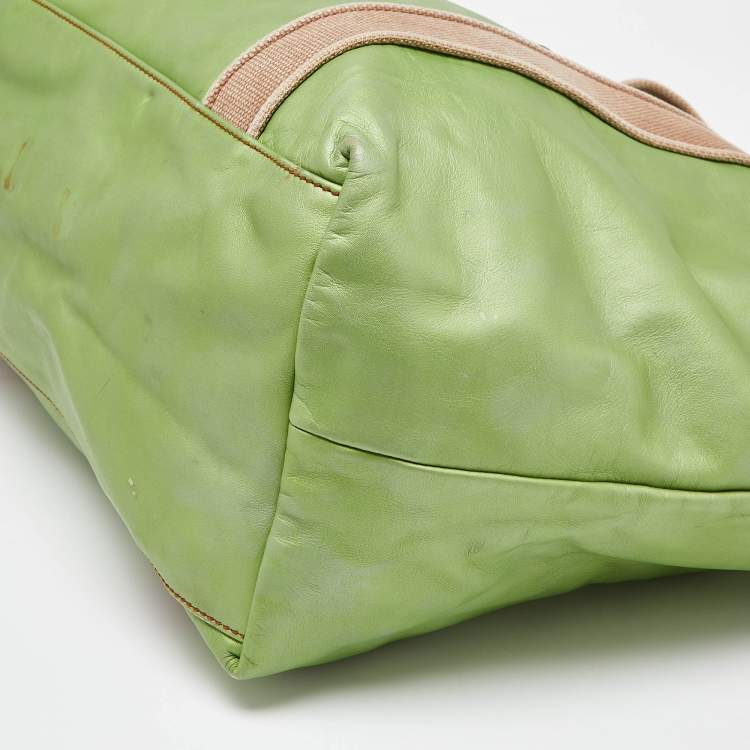 Pre Owned Dolce & Gabbana Green Leather Shopper Tote