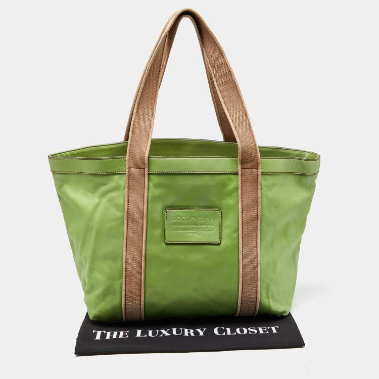 Pre Owned Dolce & Gabbana Green Leather Shopper Tote