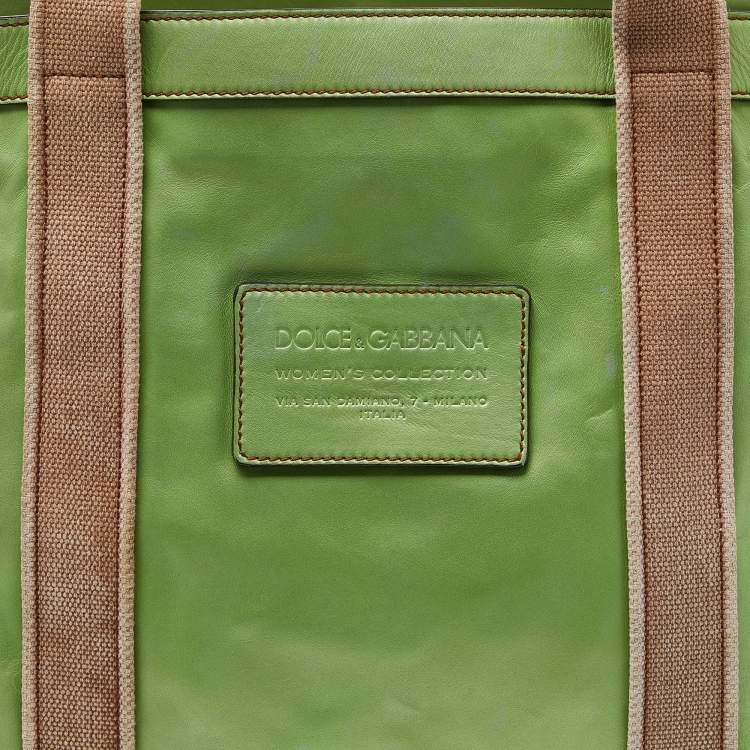 Pre Owned Dolce & Gabbana Green Leather Shopper Tote