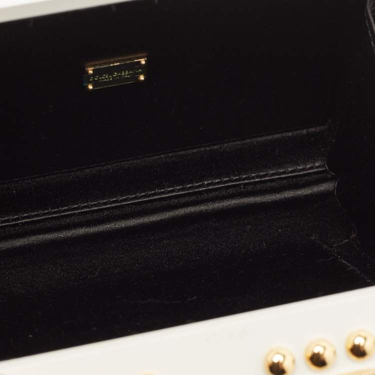 Pre Owned Dolce & Gabbana White Acrylic Crystal Embellished Box Locket Clutch Bag