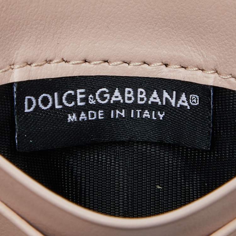 Pre Owned Dolce & Gabbana Beige Leather DG Crystal Logo Card Holder
